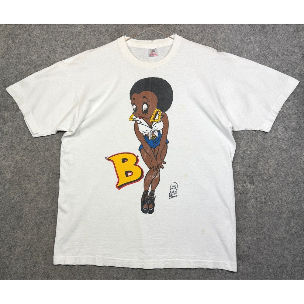 Vintage 90s Black Betty Boop T Shirt Adult XL Exotic Basics Fruit of the‎ Loom